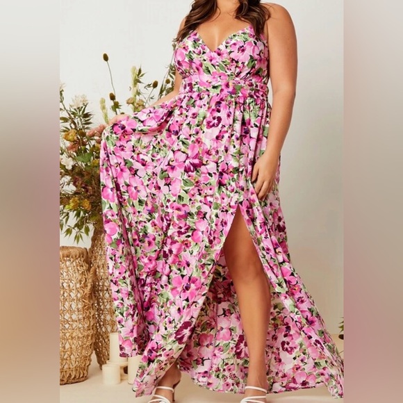 Pink Floral Maxi Dress - Elegant Garden Print - Picture 2 of 5